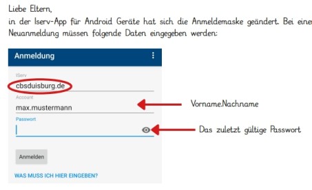 Eine grafische Anleitung zur Änderung des Anmeldeverfahrens bei der Android-IServ-App
