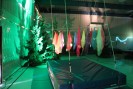 Wald-Installation mit echten Tannenbäumen und Lichtinstallationen in der Turnhalle der CBS:
