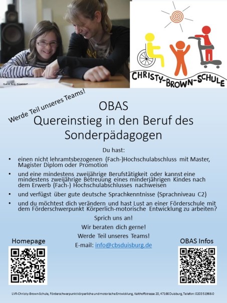 Werbeflyer für den Quereinstieg in den Beruf der Sonderpädagogin/ des Sonderpädagogen